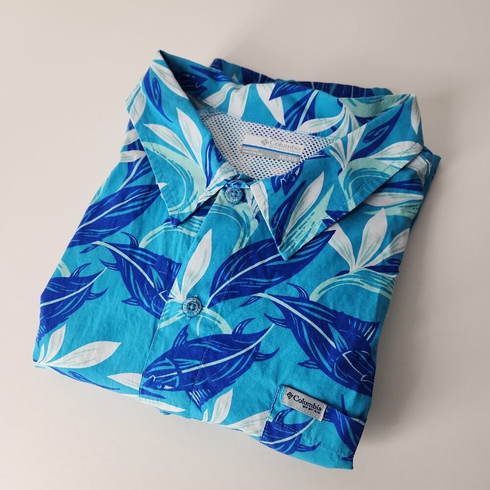 Columbia Men's PFG Trollers Best Short Sleeve Shirt Hawaiian tropical blue XXL